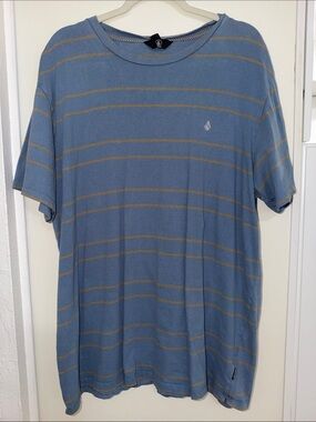 Volcom Men's Light Blue Tee with Tan Stripes | XXL